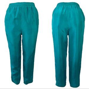 SECOND WIND VINTAGE SILK PANT LINED ELASTIC WAISTBAND HIGH RISE TROUSER WOMEN 10